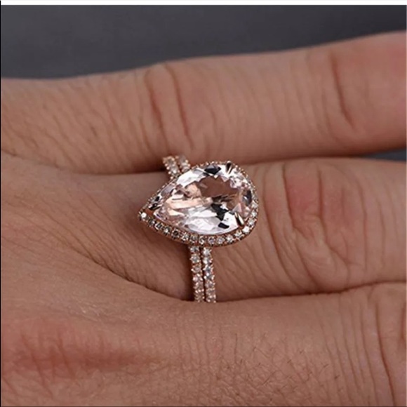 2PC engagement bridal pear shape ring size 7 - Picture 3 of 3
